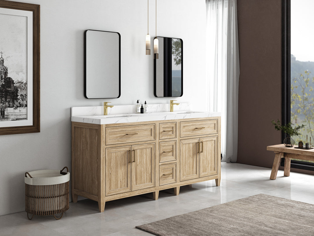 Santa Monica Teak Wood 72 in. W x 22 in. D Double Sink Bathroom Vanity