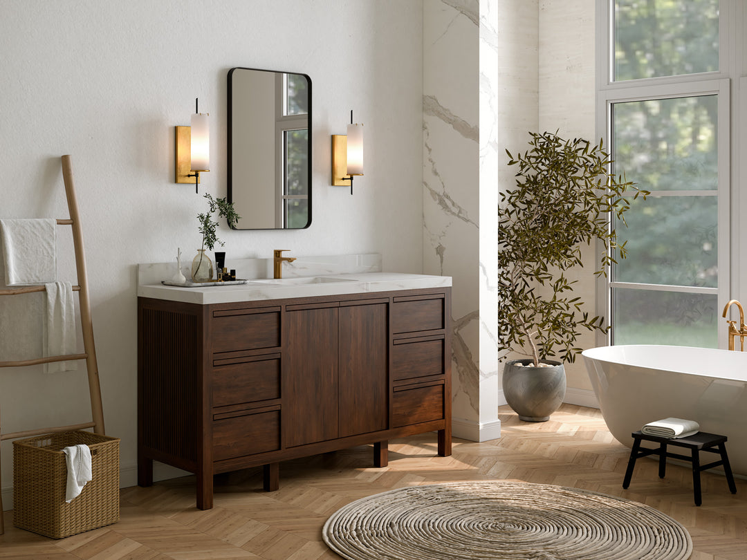 Elizabeth Teak 60 in. W x 22 in. D Single Sink Bathroom Vanity in Dark Walnut with Countertop - Side View
