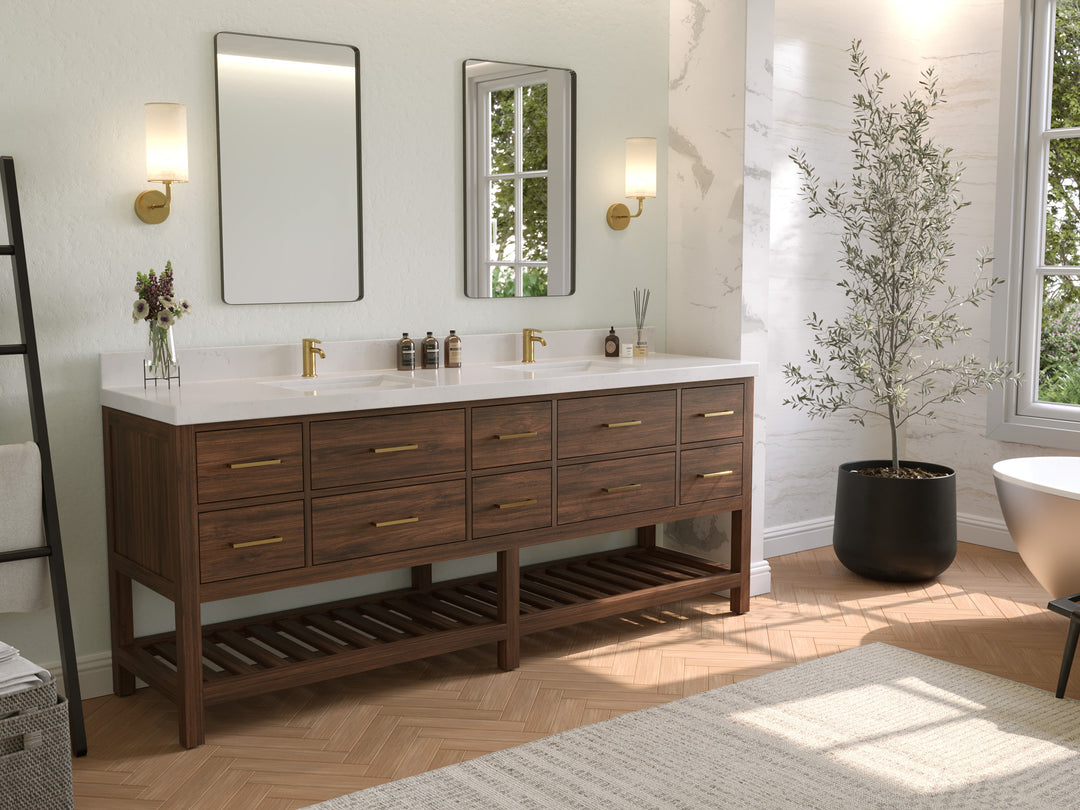 Parker Teak 84 in. W x 22 in. D Double Sink Bathroom Vanity in Dark Walnut with Countertop - Side View 