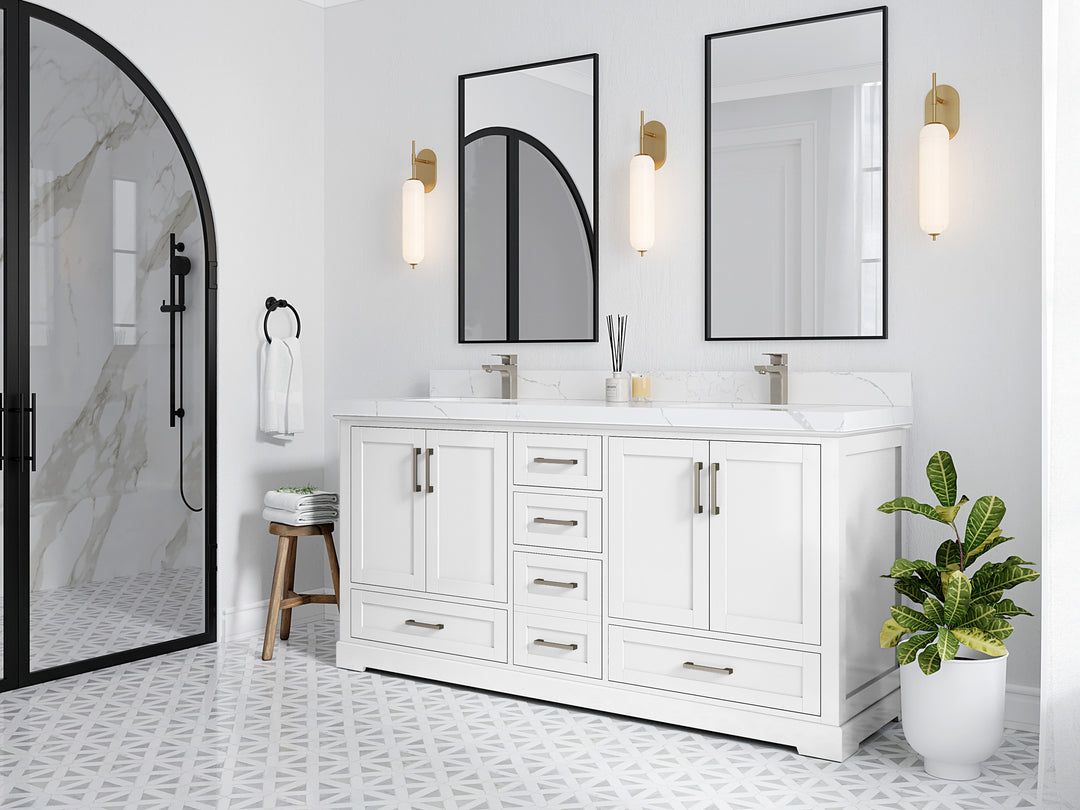 Boston 72 in. W x 22 in. D Double Sink Bathroom Vanity in White with Countertop - Side View