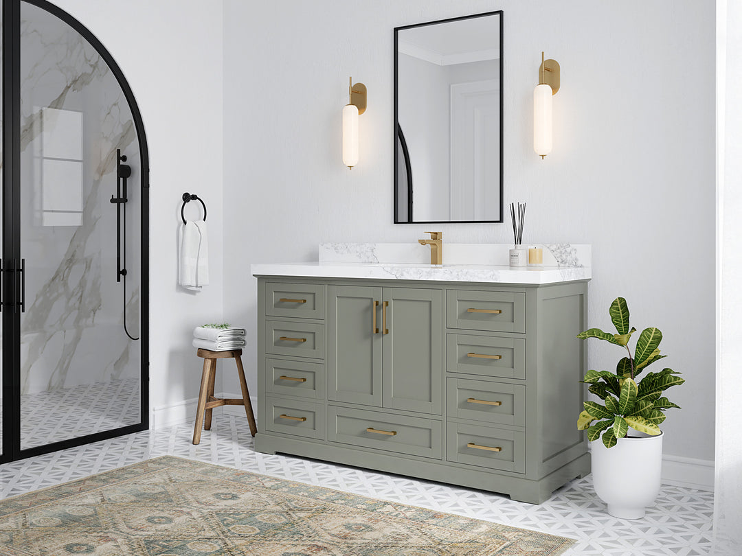 Boston 60 in. W x 22 in. D Single Sink Bathroom Vanity in Evergreen with Countertop - Side View