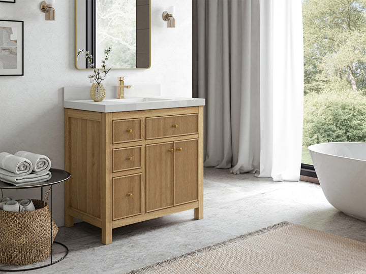 Teak Wood Bath Vanity – 36" W x 22" D, Sonoma Collection, Center Sink - photo 2