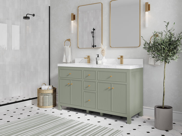 Sonoma 60 in W x 22 in D Free Standing Reeded Double Sink Bathroom Vanity - photo 2