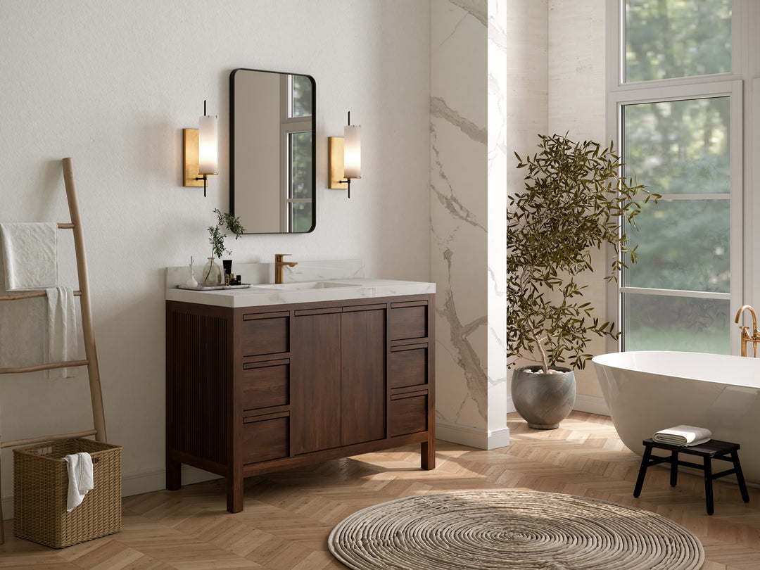 Elizabeth Teak 48 in. W x 22 in. D Single Sink Bathroom Vanity in Dark Walnut with Countertop - Side View