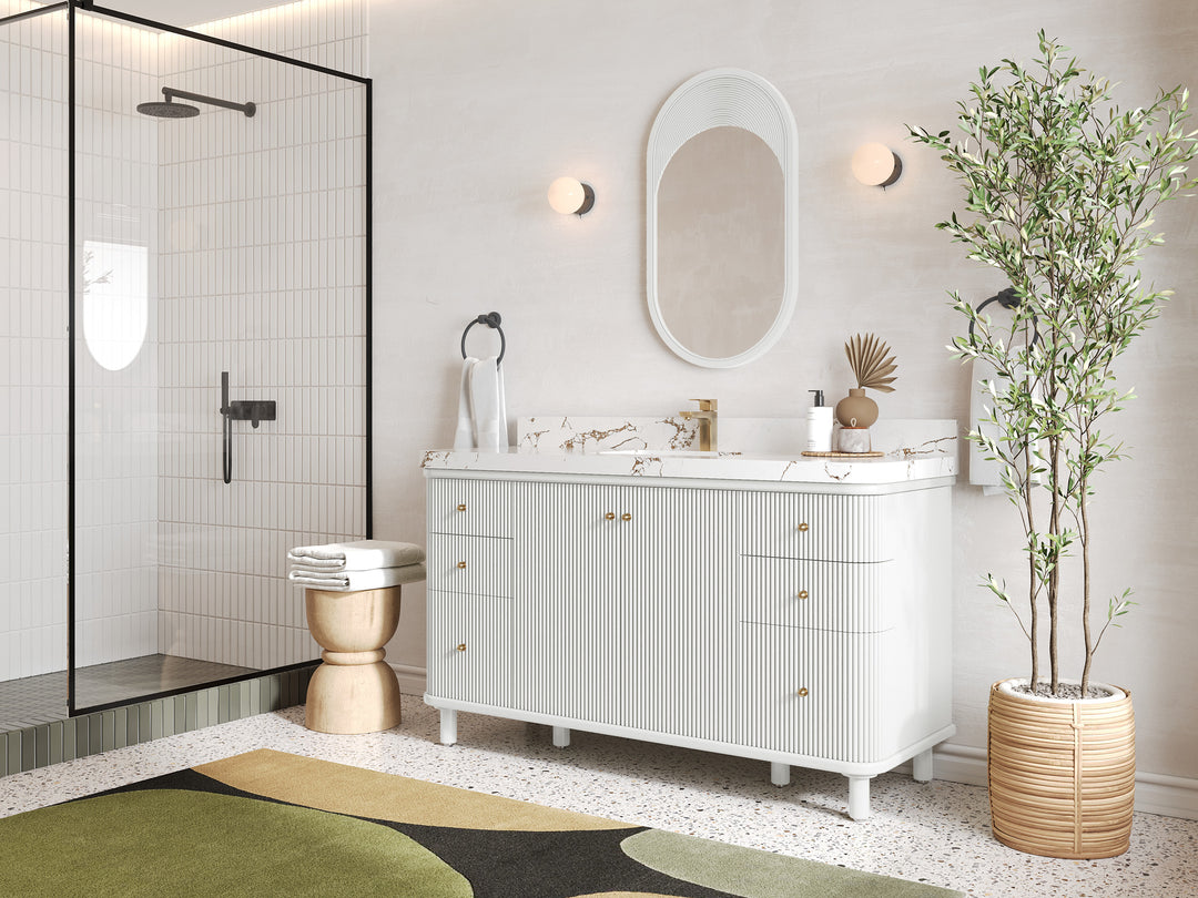Miami 60 in. W x 22 in. D Single Sink Bathroom Vanity in White with Countertop - Side View
