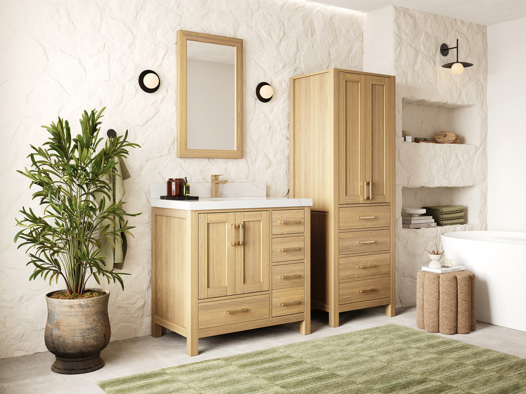 Malibu White Oak 36 in. W x 22 in. D Center Sink Bathroom Vanity