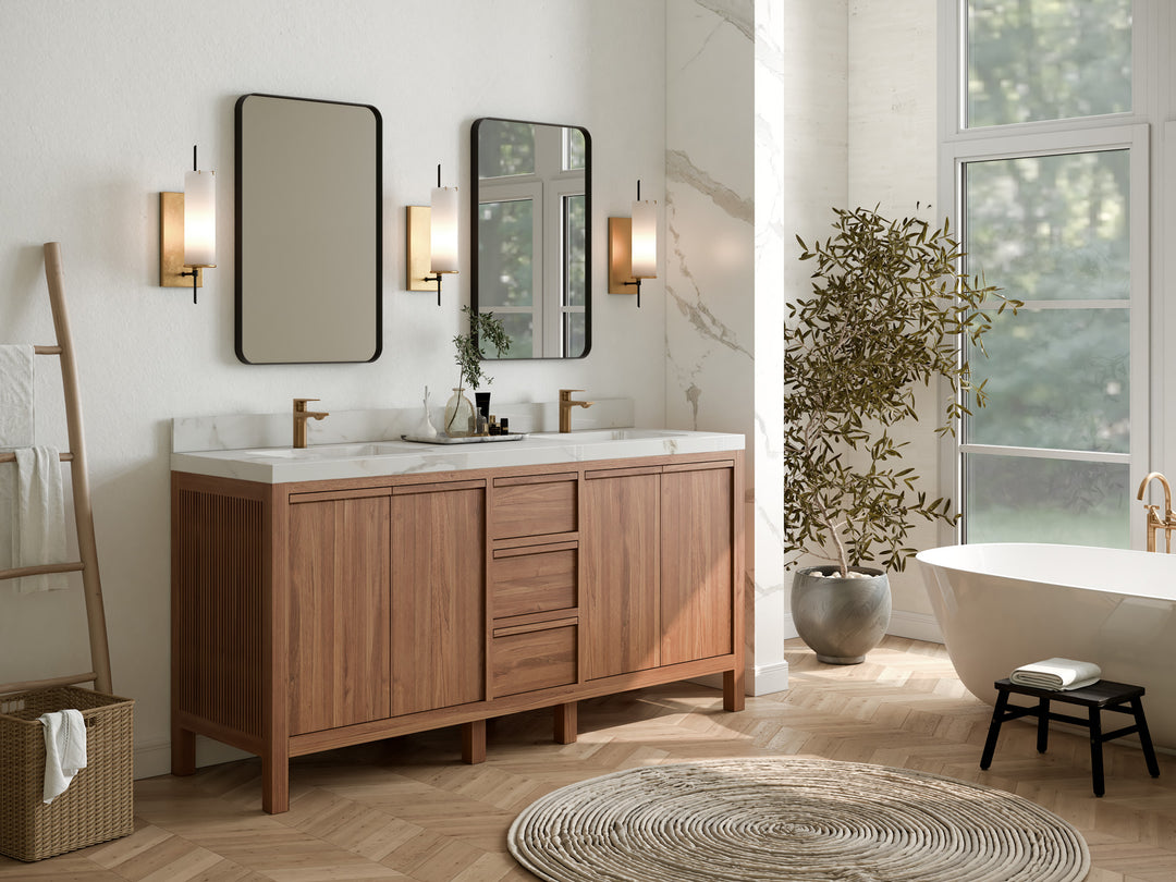 Elizabeth Teak 72 in. W x 22 in. D Double Sink Bathroom Vanity in Dark Natural with Countertop - Side View