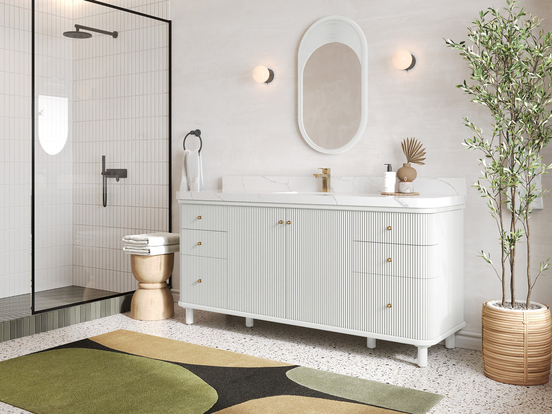 Miami 72 in. W x 22 in. D Double Sink Bathroom Vanity in White with Countertop - Side View