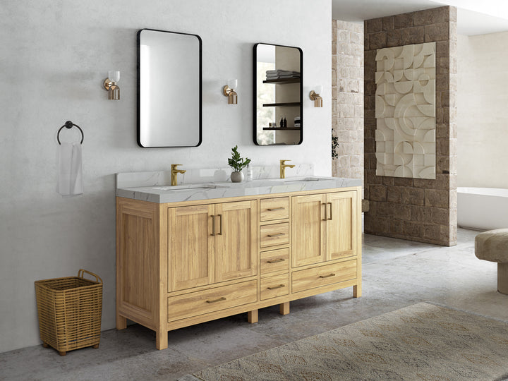Malibu Teak Wood 72 in. W x 22 in. D Double Sink Bathroom Vanity - photo 2