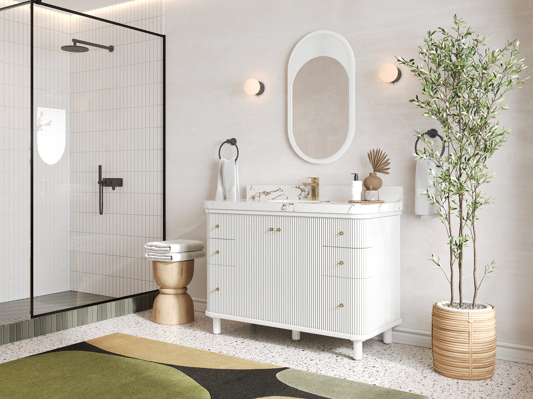 Miami 48 in. W x 22 in. D Single Sink Bathroom Vanity in White with Countertop - Side View