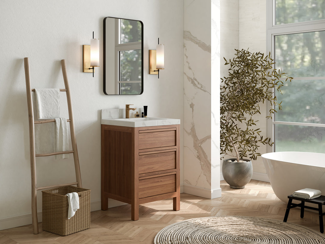 Elizabeth Teak 24 in. W x 22 in. D Single Sink Bathroom Vanity in Dark Natural with Countertop - Side View