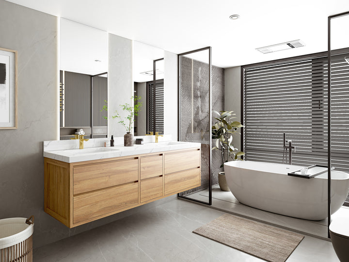 Madison Floating Teak 72 in. W x 22 in. D Double Sink Bathroom Vanity - photo 2