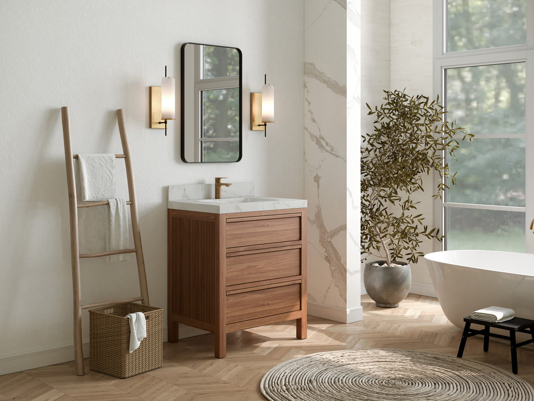 Elizabeth Teak 30 in. W x 22 in. D Single Sink Bathroom Vanity in Dark Natural with Countertop - Side View