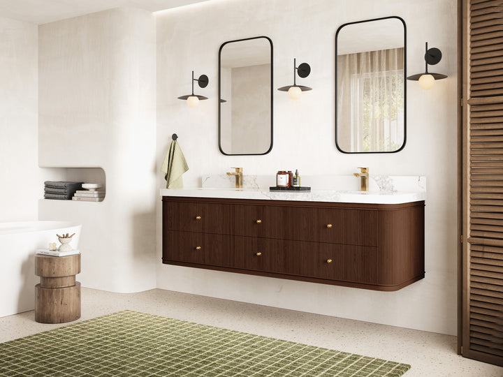 Hampton Floating Teak 72 in. W x 22 in. D Double Sink Bathroom Vanity (Dark Walnut) - photo 2