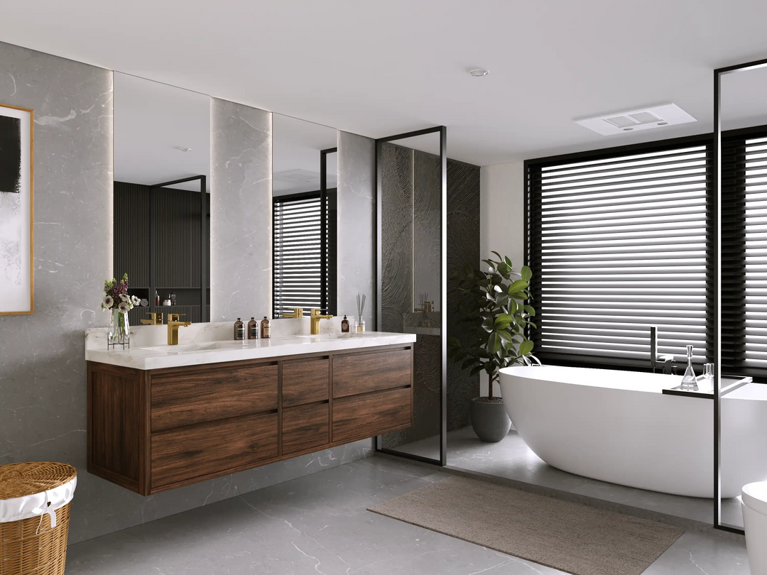 Madison Floating Teak 72 in. W x 22 in. D Double Sink Bathroom Vanity | 
              
                Dark Walnut Finish Teak
                
                  
             - MDS_FLT_TK_WLN_WHQZ_72D - photo №2