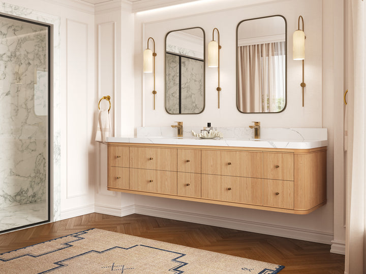 Hampton Floating White Oak 84 in. W x 22 in. D Double Sink Bathroom Vanity - photo 2