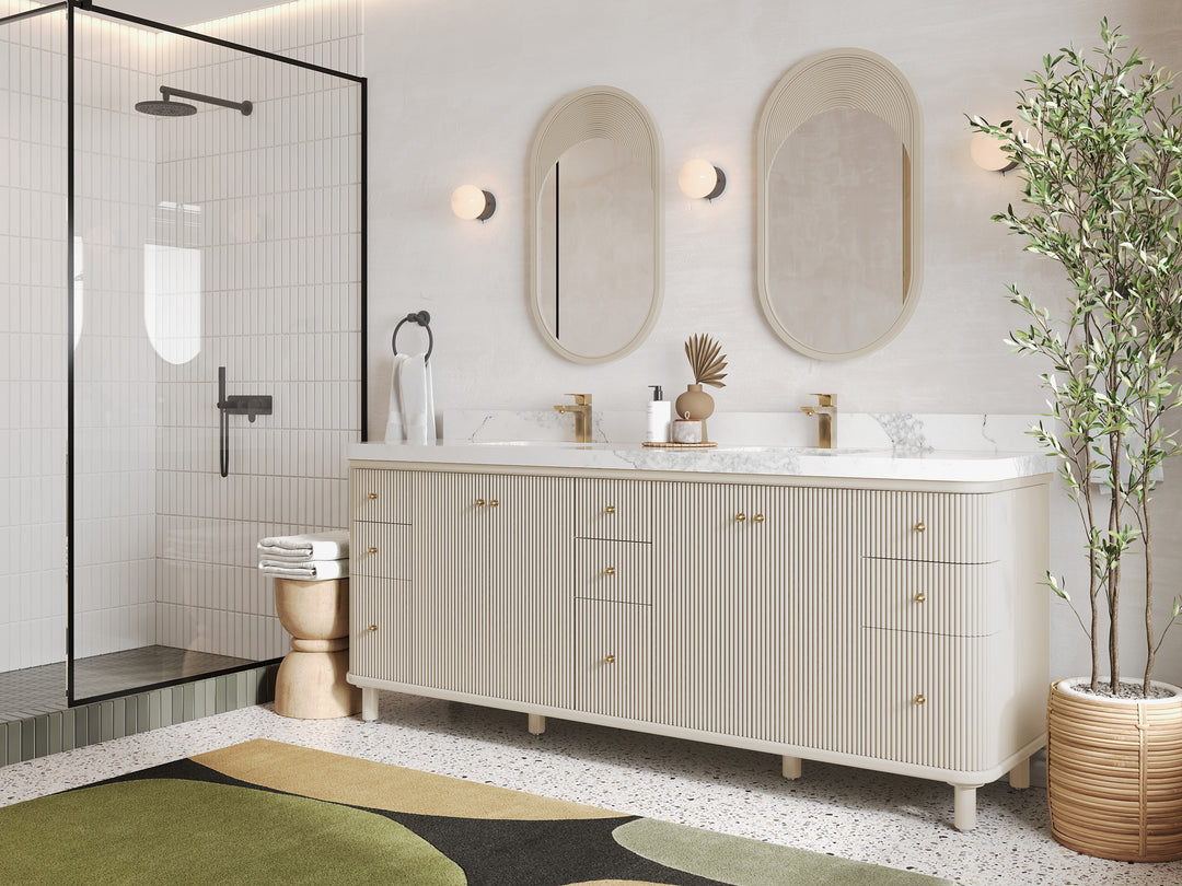 Miami 84 in. W x 22 in. D Double Sink Bathroom Vanity in Fine Grain with Countertop - Side View