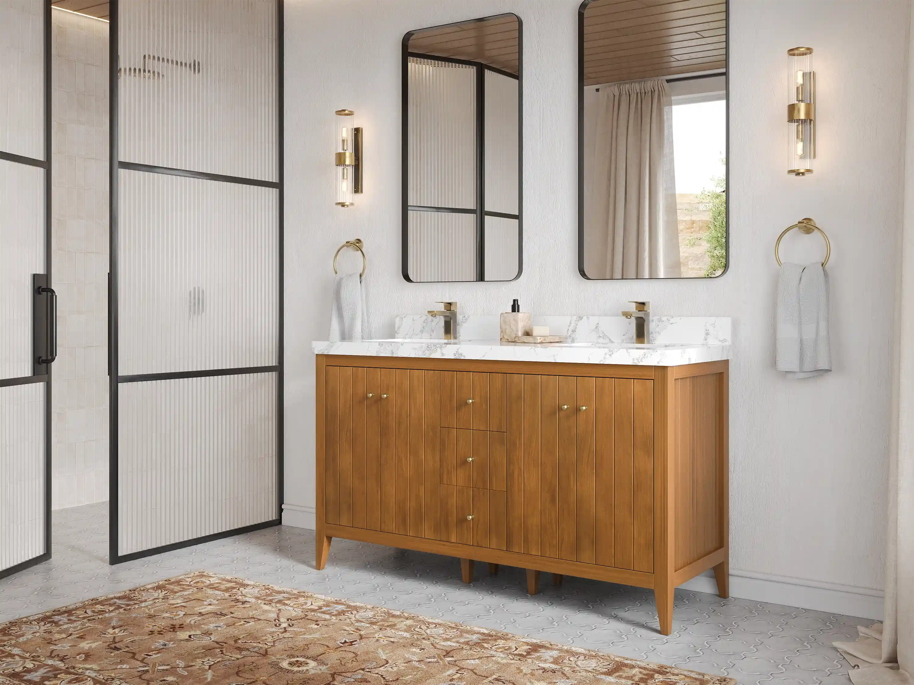 Atlanta Teak Wood 60 in. W x 22 in. D Double Sink Bathroom Vanity