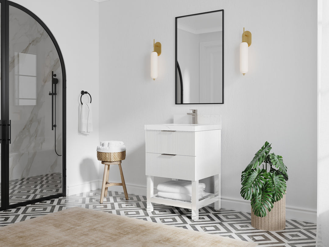 Catalina 24 in. W x 22 in. D Single Sink Bathroom Vanity in White with Countertop- Side View