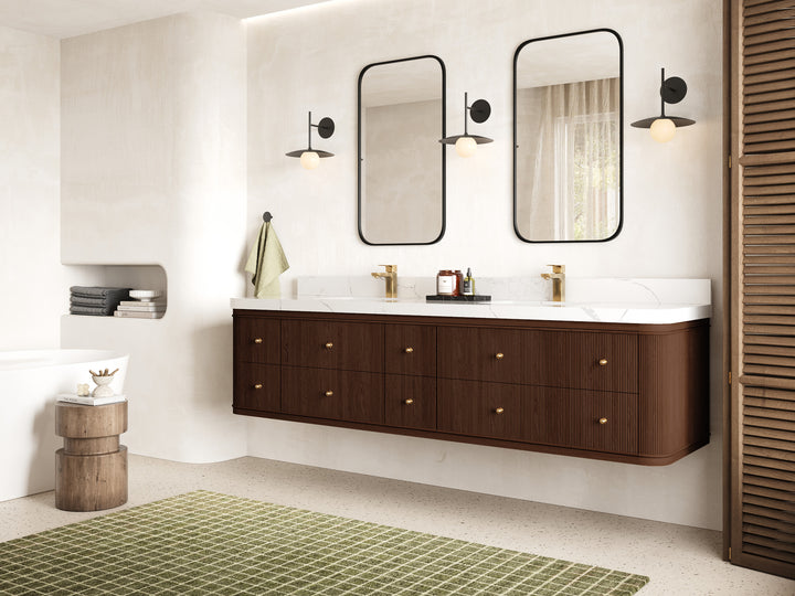 Hampton Floating Teak 84 in. W x 22 in. D Double Sink Bathroom Vanity (Dark Walnut) - photo 2