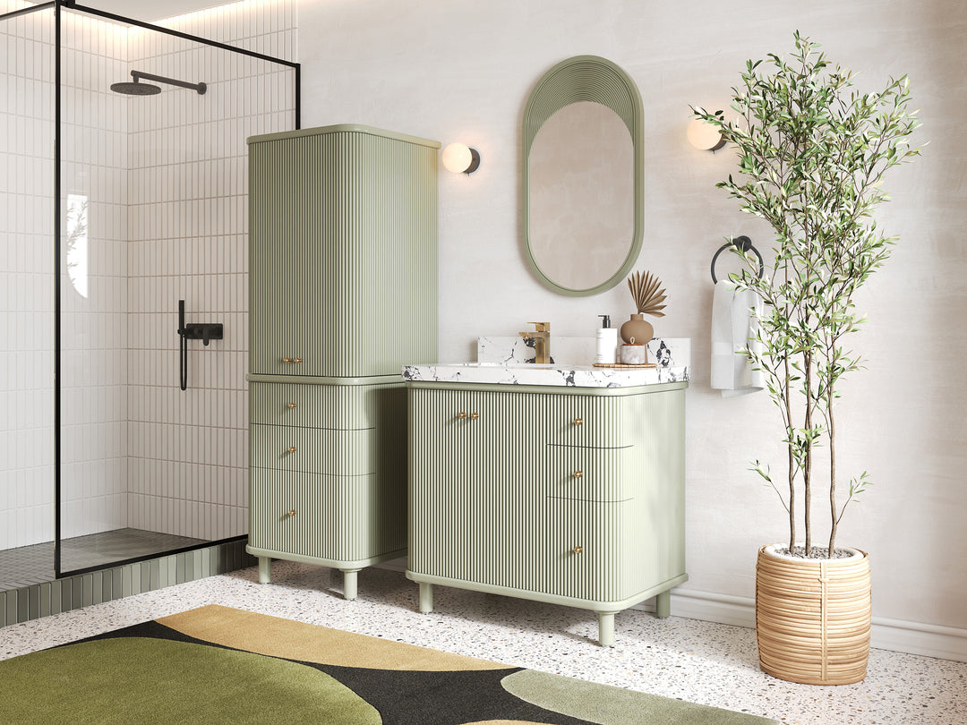 Miami 36 in. W x 22 in. D Left Offset Sink Bathroom Vanity in Evergreen with Countertop - Side View