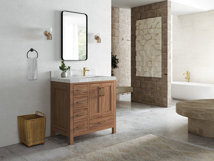 Malibu Teak Wood 36 in. W x 22 in. D Right Offset Sink Bathroom Vanity - photo 2