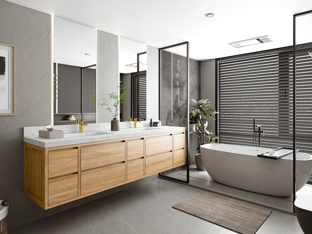 Madison Floating Teak 84 in. W x 22 in. D Double Sink Bathroom Vanity