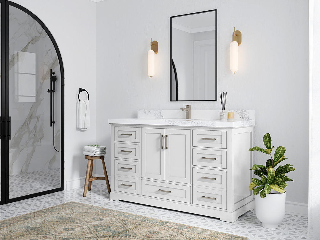 Boston 60 in. W x 22 in. D Single Sink Bathroom Vanity in White with Countertop - Side View