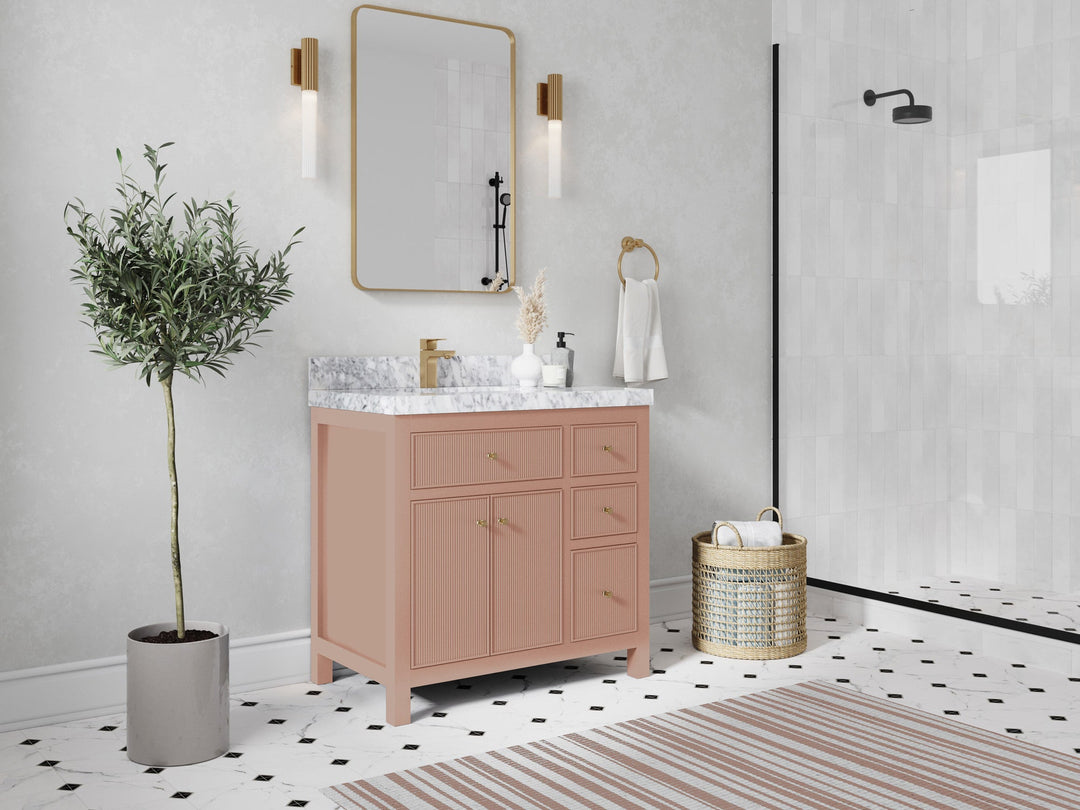 Sonoma 36 in. W x 22 in. D Left Offset Sink Bathroom Vanity in Warm Terracotta with countertop - Side View
