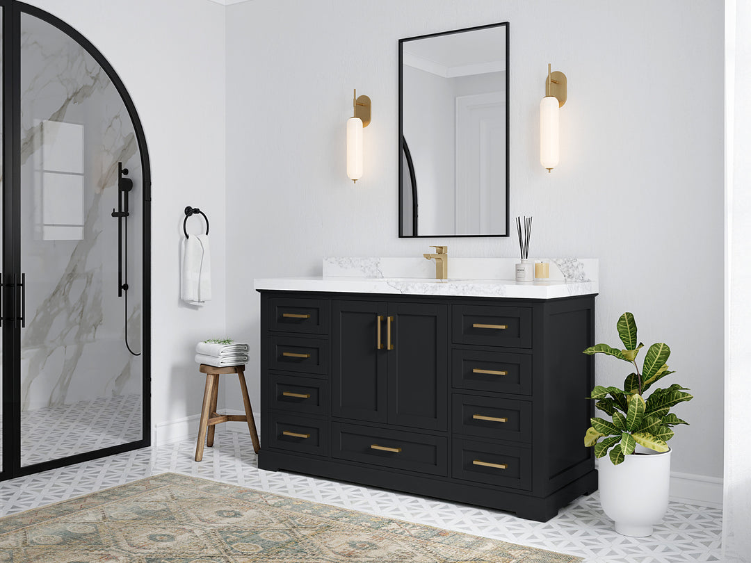 Boston 60 in. W x 22 in. D Single Sink Bathroom Vanity in Wrought Iron with Countertop - Side View