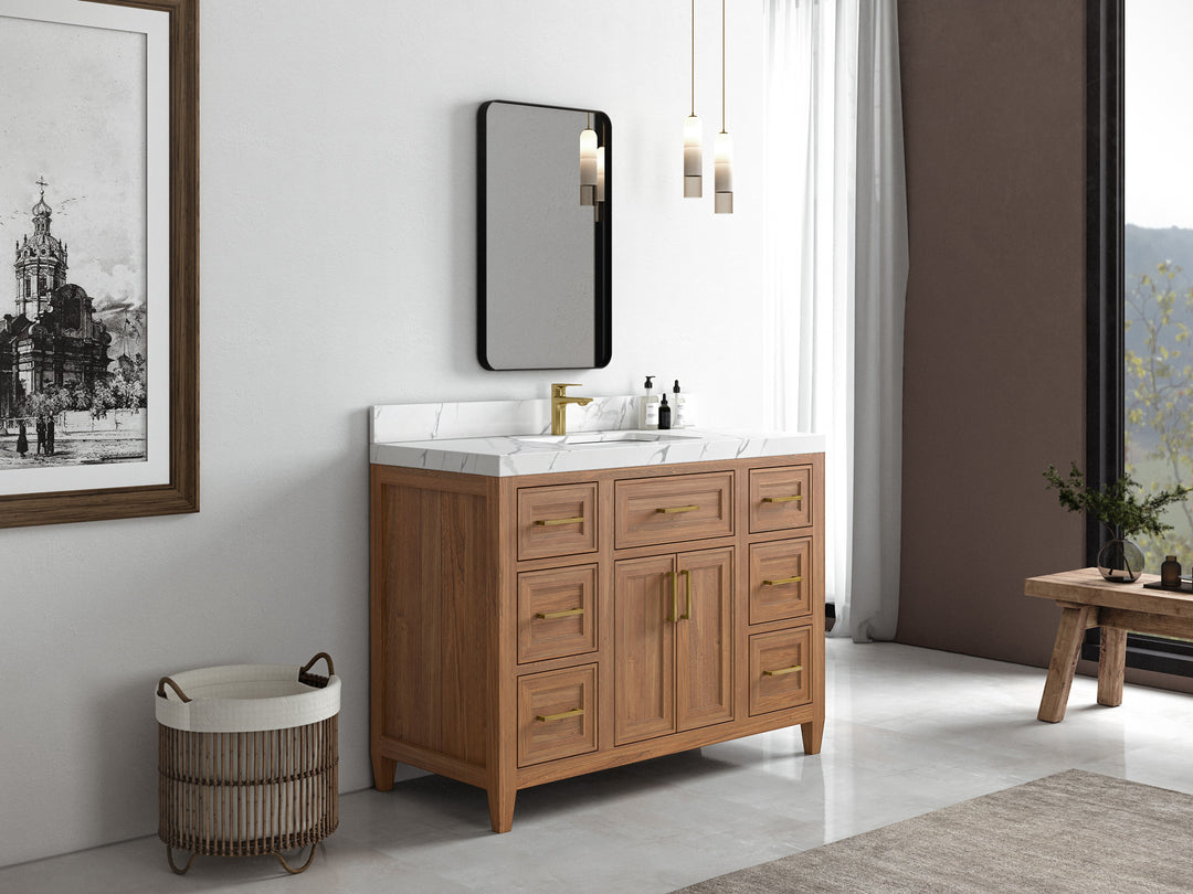 Santa Monica Teak Wood 48 in. W x 22 in. D Single Sink Bathroom Vanity