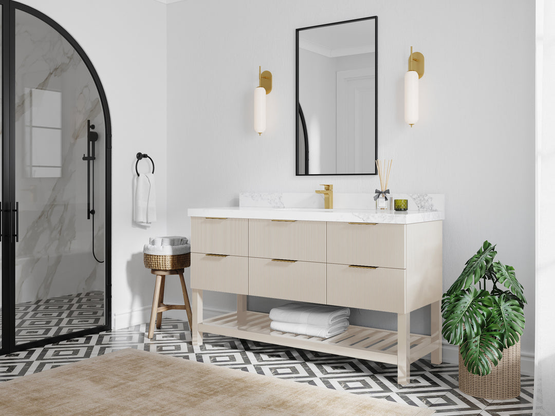 Catalina 60 in. W x 22 in. D Double Sink Bathroom Vanity in Fine Grain with Countertop - Side View