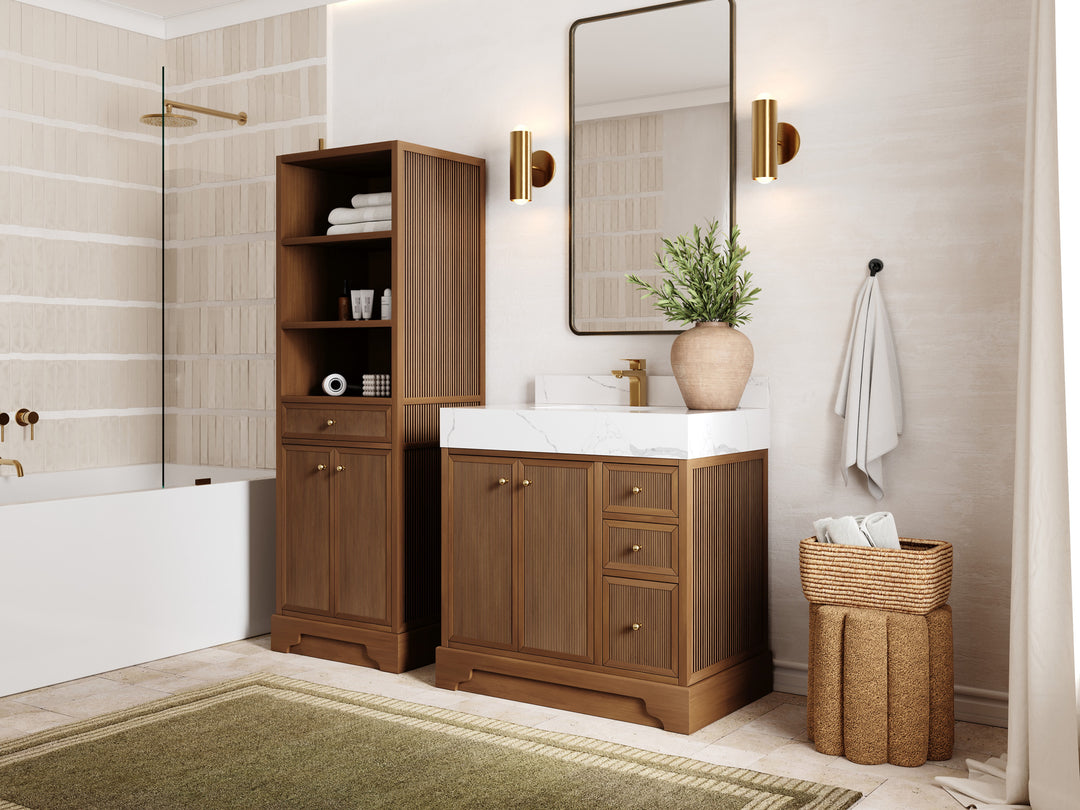 Manhattan Teak Wood 36 in. W x 22 in. D Center Sink Bathroom Vanity