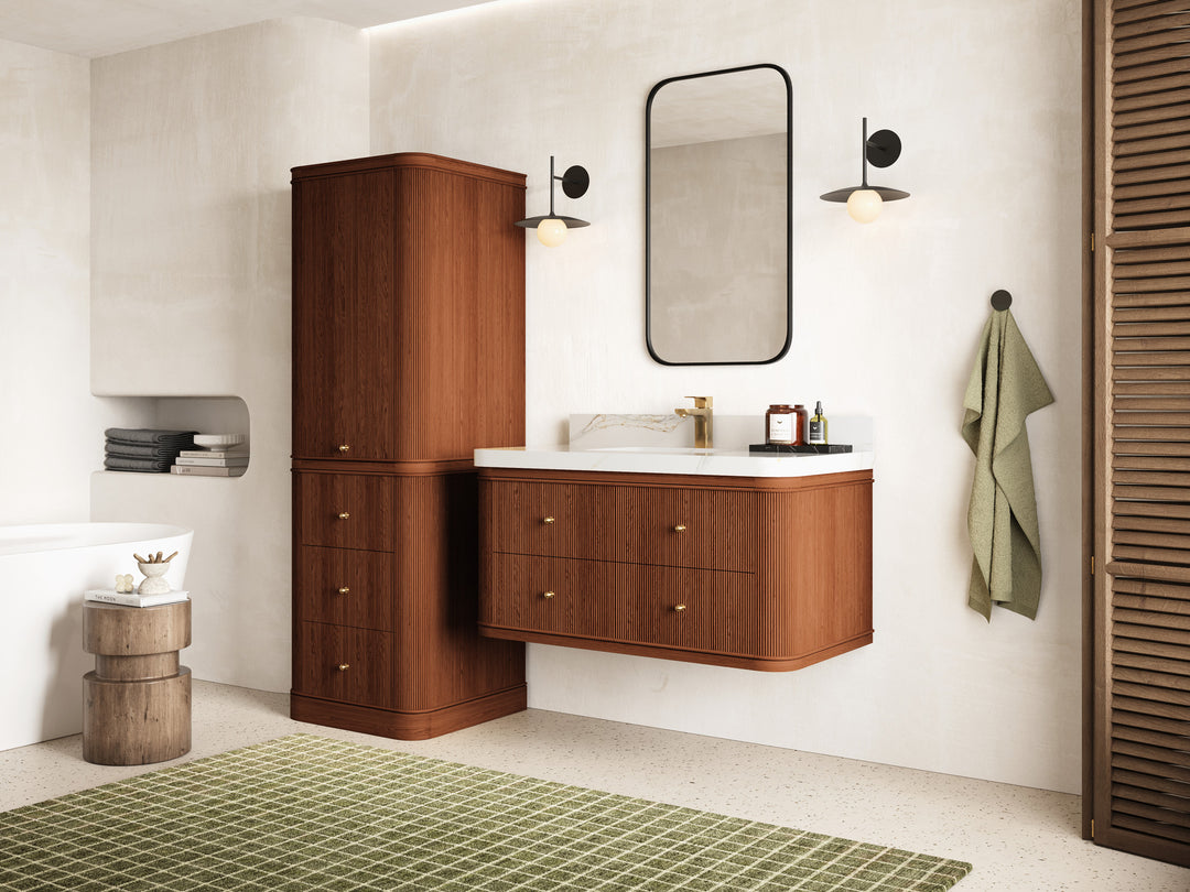 Hampton Floating Teak 42 in. W x 22 in. D Single Sink Bathroom Vanity with Countertop - Side View