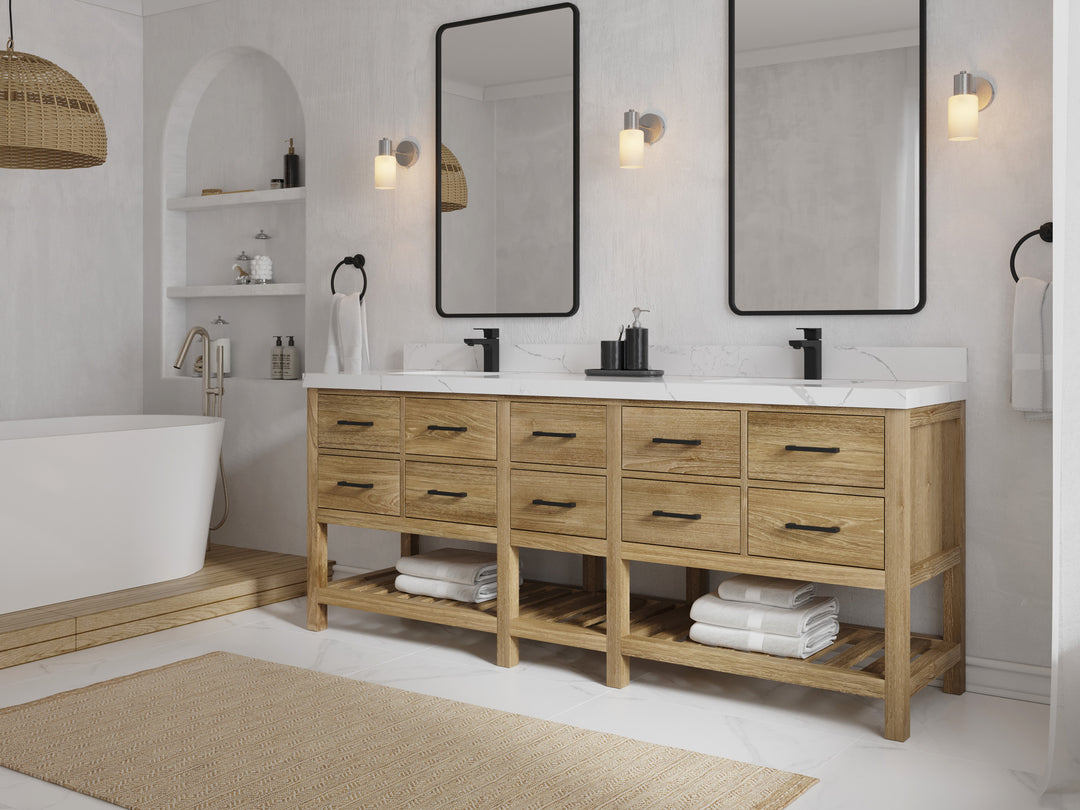 Parker Teak Wood 84 in. W x 22 in. D Double Sink Bathroom vanity with