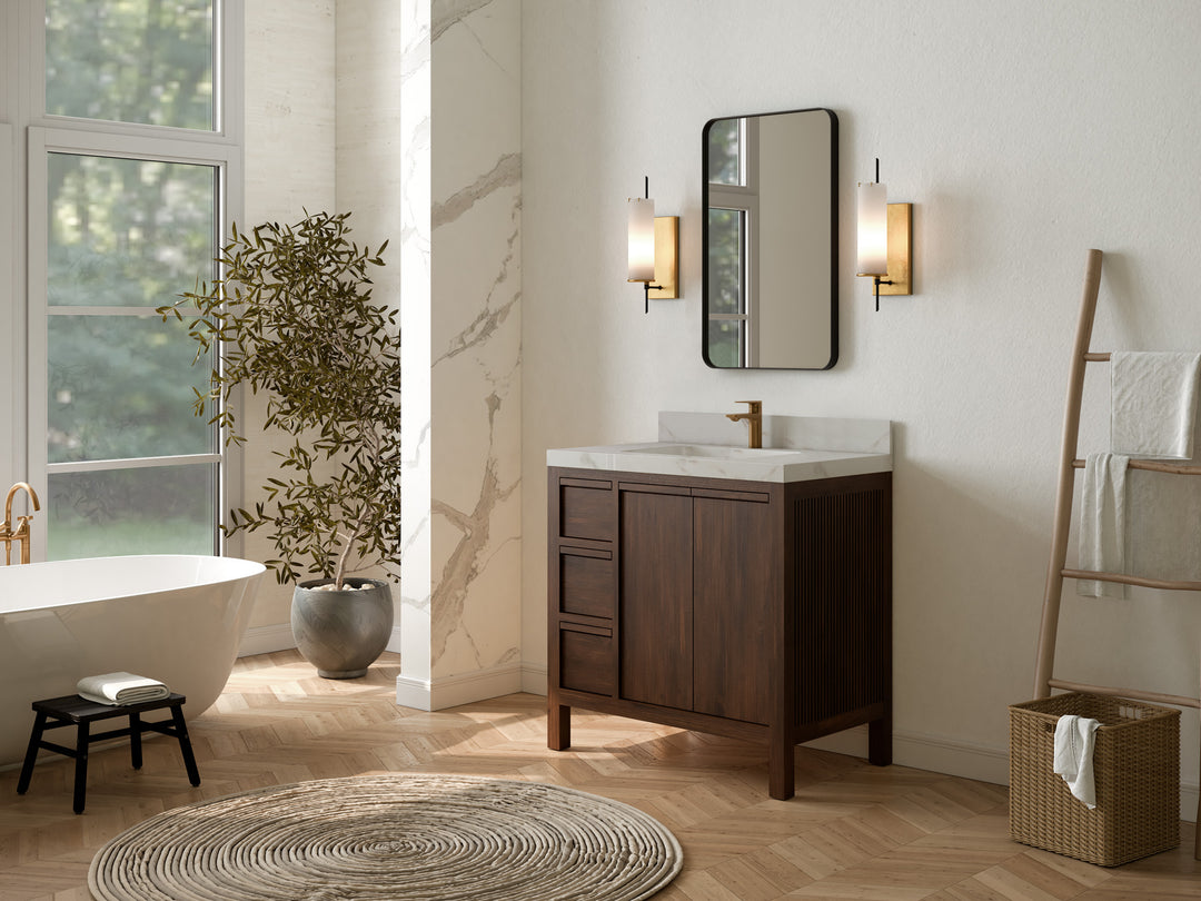 Elizabeth Teak 36 Right Offset in. W x 22 in. D Center Sink Bathroom Vanity in Dark Walnut with Countertop - Side View