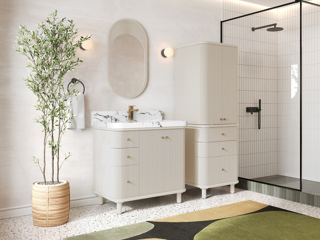 Miami 36 in. W x 22 in. D Center Sink Bathroom Vanity in Fine Grain with Countertop - Side View