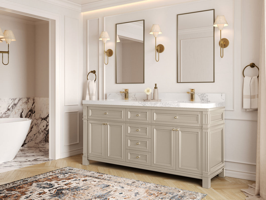 Paris 72 in. W x 22 in. D Double Sink Bathroom Vanity | 
              
                Fine Grain Linen Beige
                
                  
             - PRS_FNG_WHQZ_72D - photo №2
