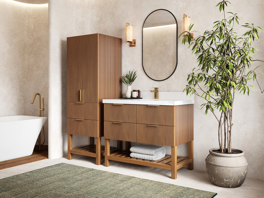 Catalina Teak 42 in W x 22 in D Free Standing Reeded Single Sink Bathroom Vanity