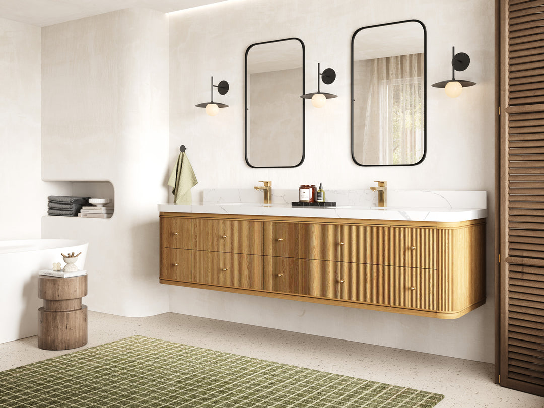 Hampton Floating Teak 84 in. W x 22 in. D Double Sink Bathroom Vanity (Light Natural)