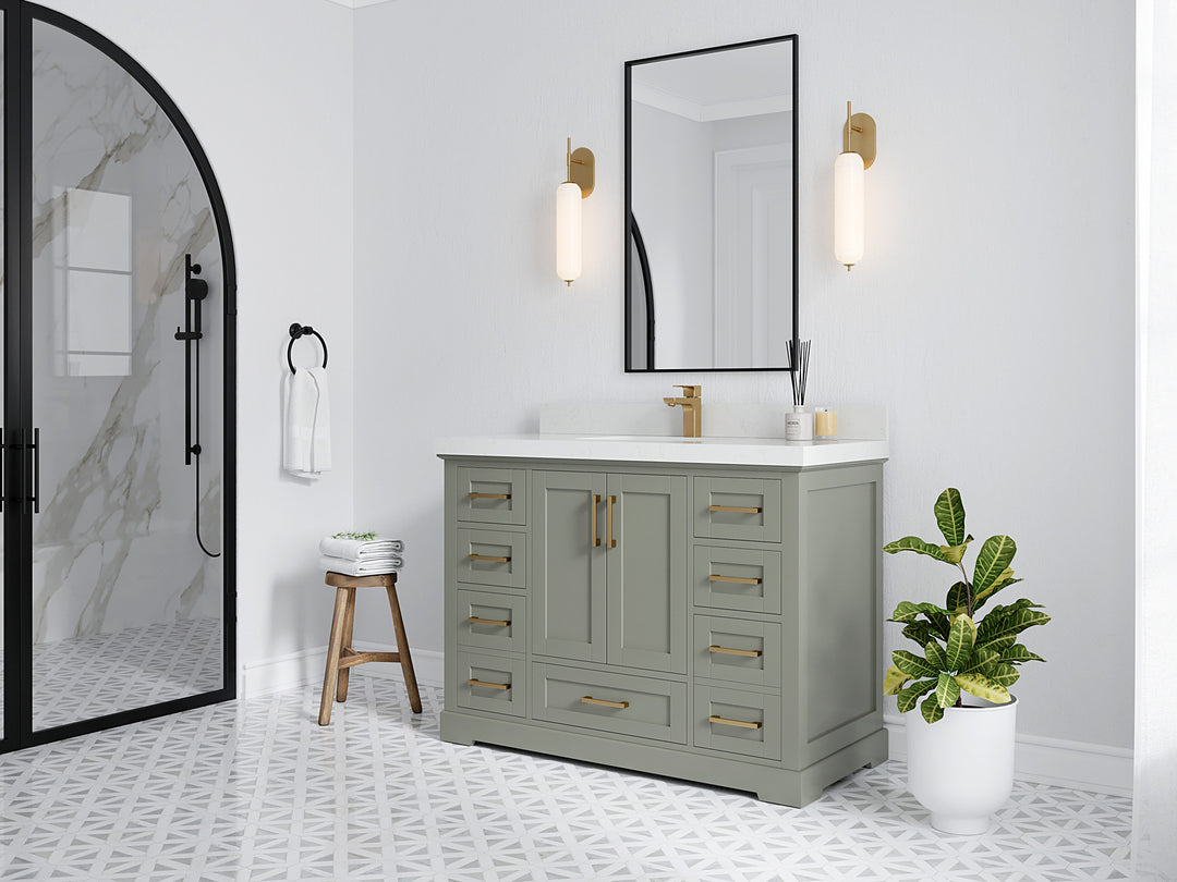 Boston 48 in. W x 22 in. D Single Sink Bathroom Vanity in Evergreen with Countertop - Side View