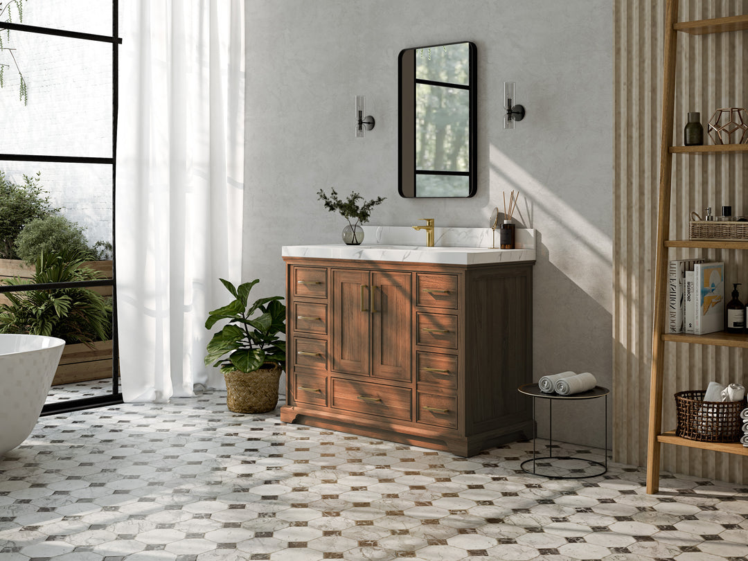 Charlotte 48 in. W x 22 in. D Single Sink Bathroom Teak Wood Vanity