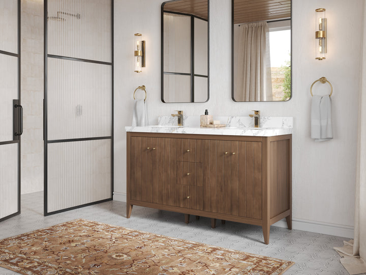 Atlanta Teak Wood 60 in. W x 22 in. D Double Sink Bathroom Vanity - photo 2