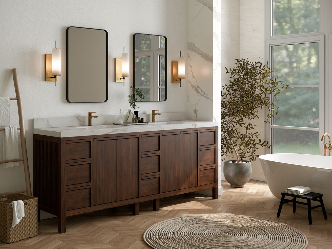 Elizabeth Teak 84 in. W x 22 in. D Double Sink Bathroom Vanity in Dark Walnut with Countertop - Side View