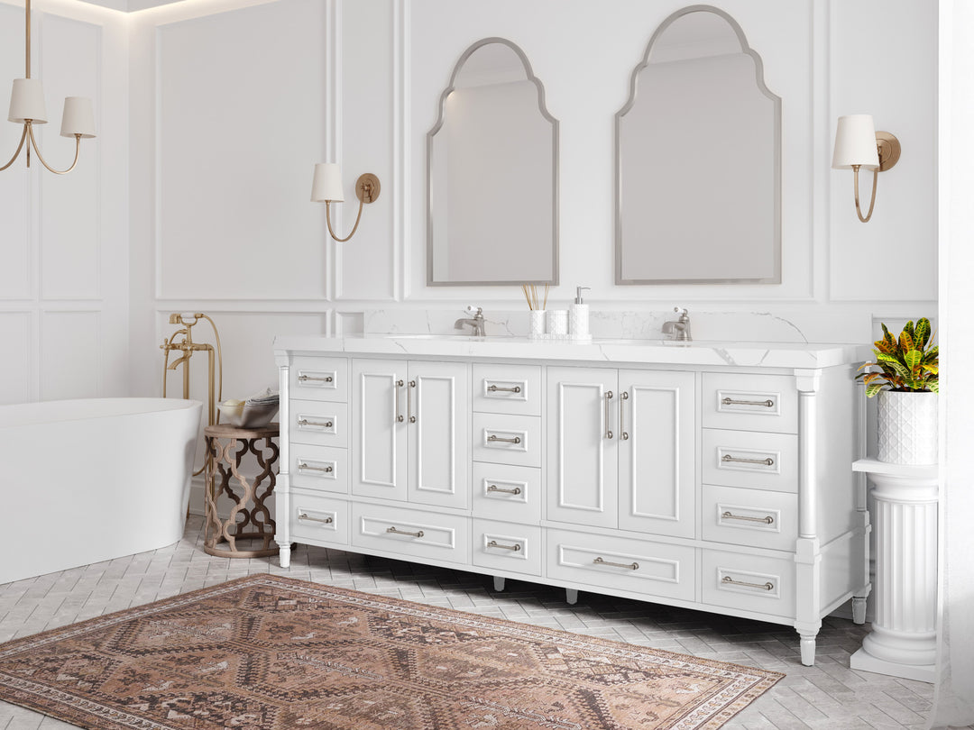 Aberdeen 84 in. W x 22 in. D Double Sink Bathroom Vanity in White with Countertop - Side View 