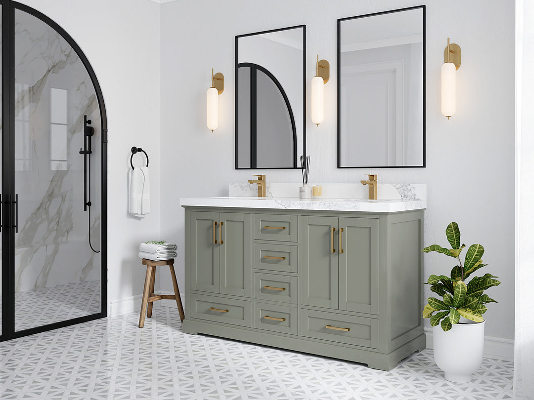 Boston 60 in. W x 22 in. D Double Sink Bathroom Vanity in Evergreen with Countertop - Side View
