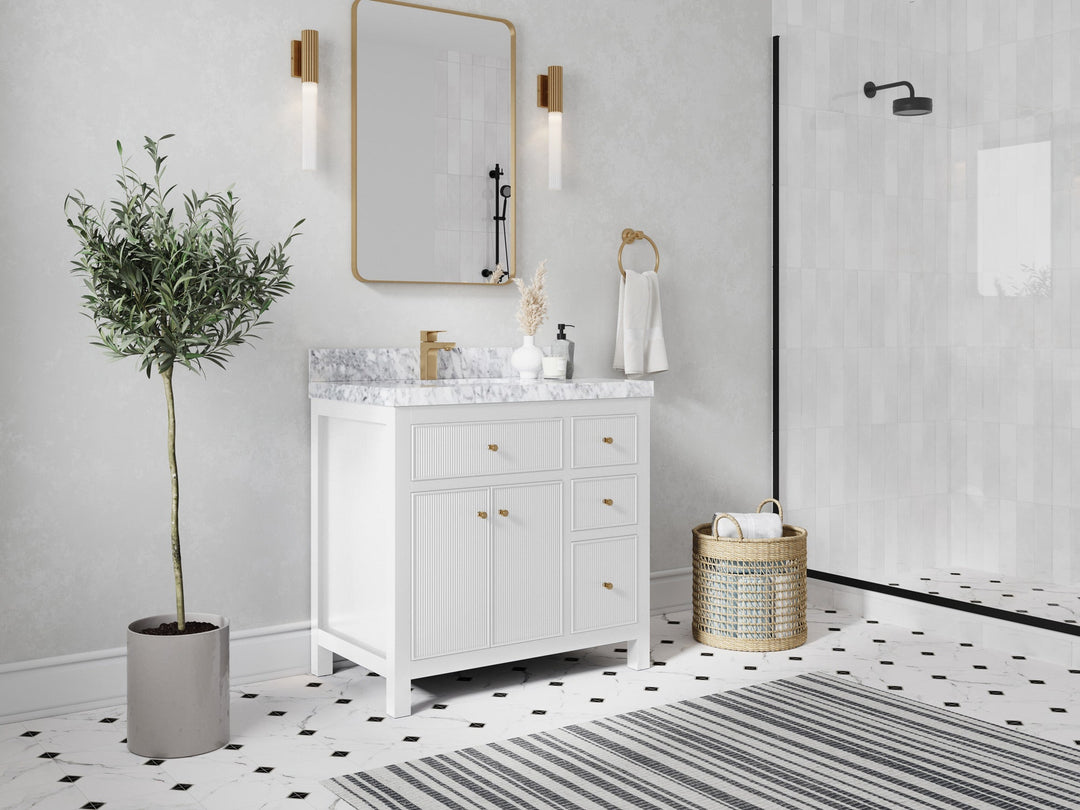 Sonoma 36 in. W x 22 in. D Left Offset Sink Bathroom Vanity in White with countertop - Side View