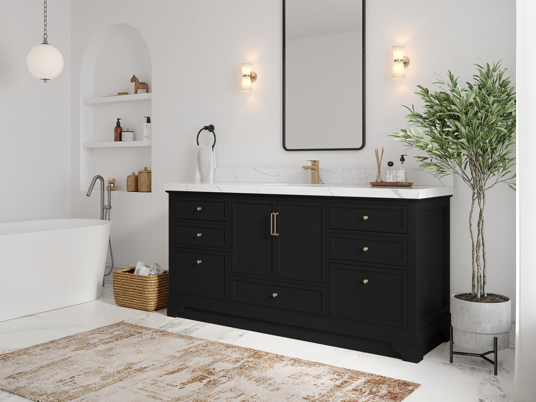 Alys 72 in. W x 22 in. D Single Sink Bathroom Vanity in Black with countertop - Side View
