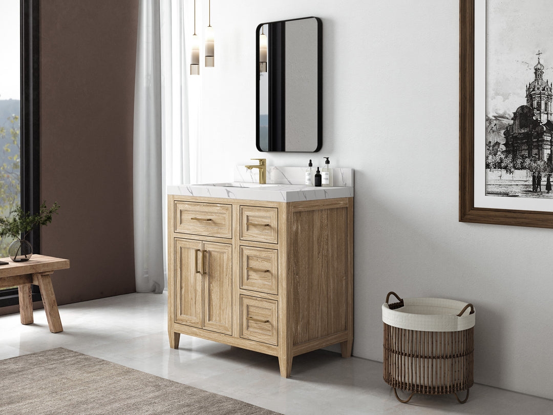 Santa Monica Teak Wood 36 in. W x 22 in. D Left Offset Sink Bathroom Vanity