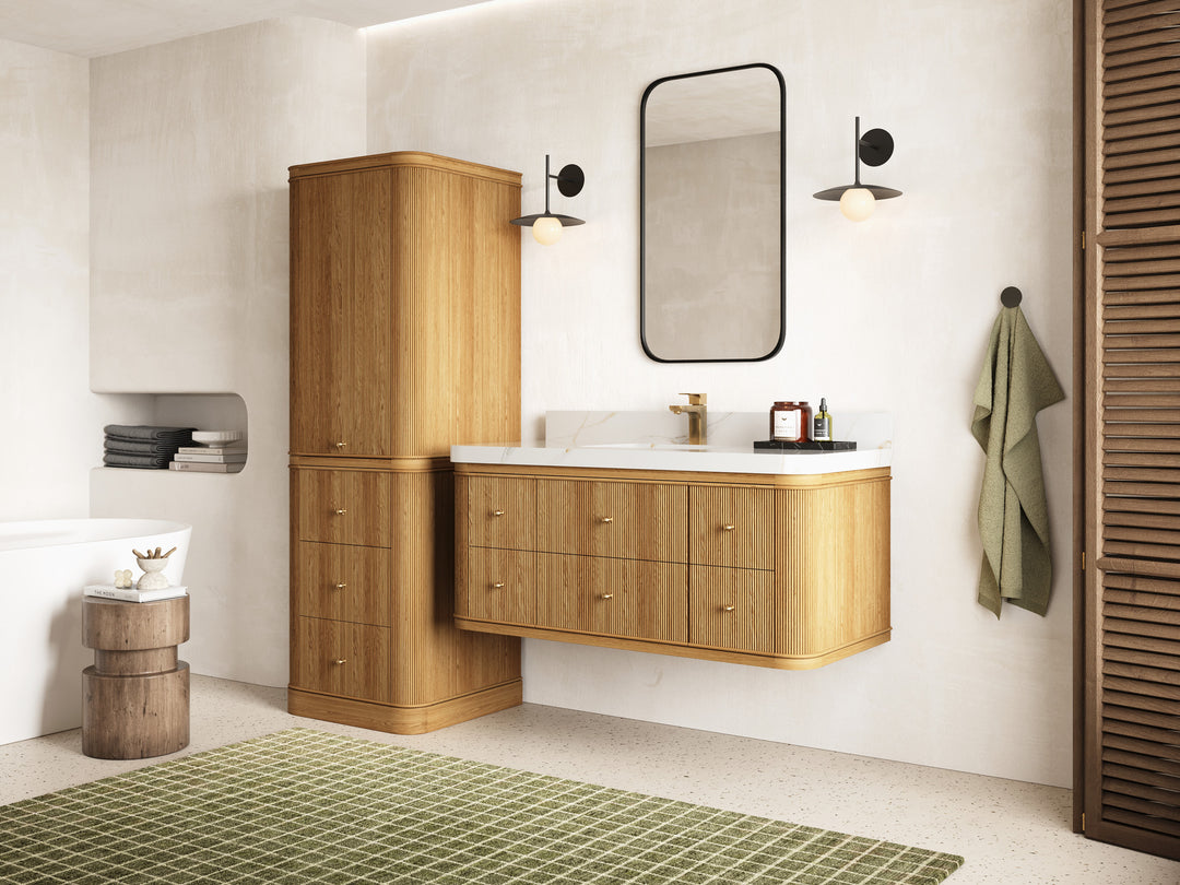 Hampton Floating Teak 48 in. W x 22 in. D Single Sink Bathroom Vanity with Countertop - Side View